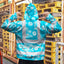 Hi Vis Hoodie Shirt Reflective Tapes Blue Neon And White Flowers Hi-Vis Hoodie