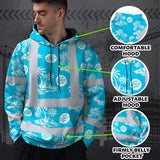 Hi Vis Hoodie Shirt Reflective Tapes Blue Neon And White Flowers Custom Name And Logo Safety Workwear For Company