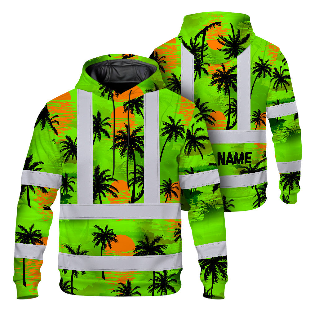 Hi Vis Hoodie Shirt Reflective Tapes Green Neon Flowers Custom Name