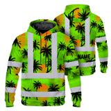 Hi Vis Hoodie Shirt Reflective Tapes Green Neon Flowers Custom Name