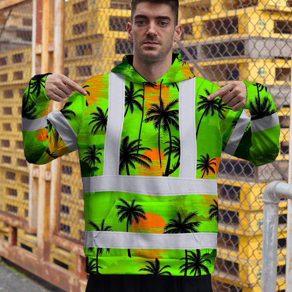 Hi Vis Hoodie Shirt Reflective Tapes Green Neon Flowers Custom Name
