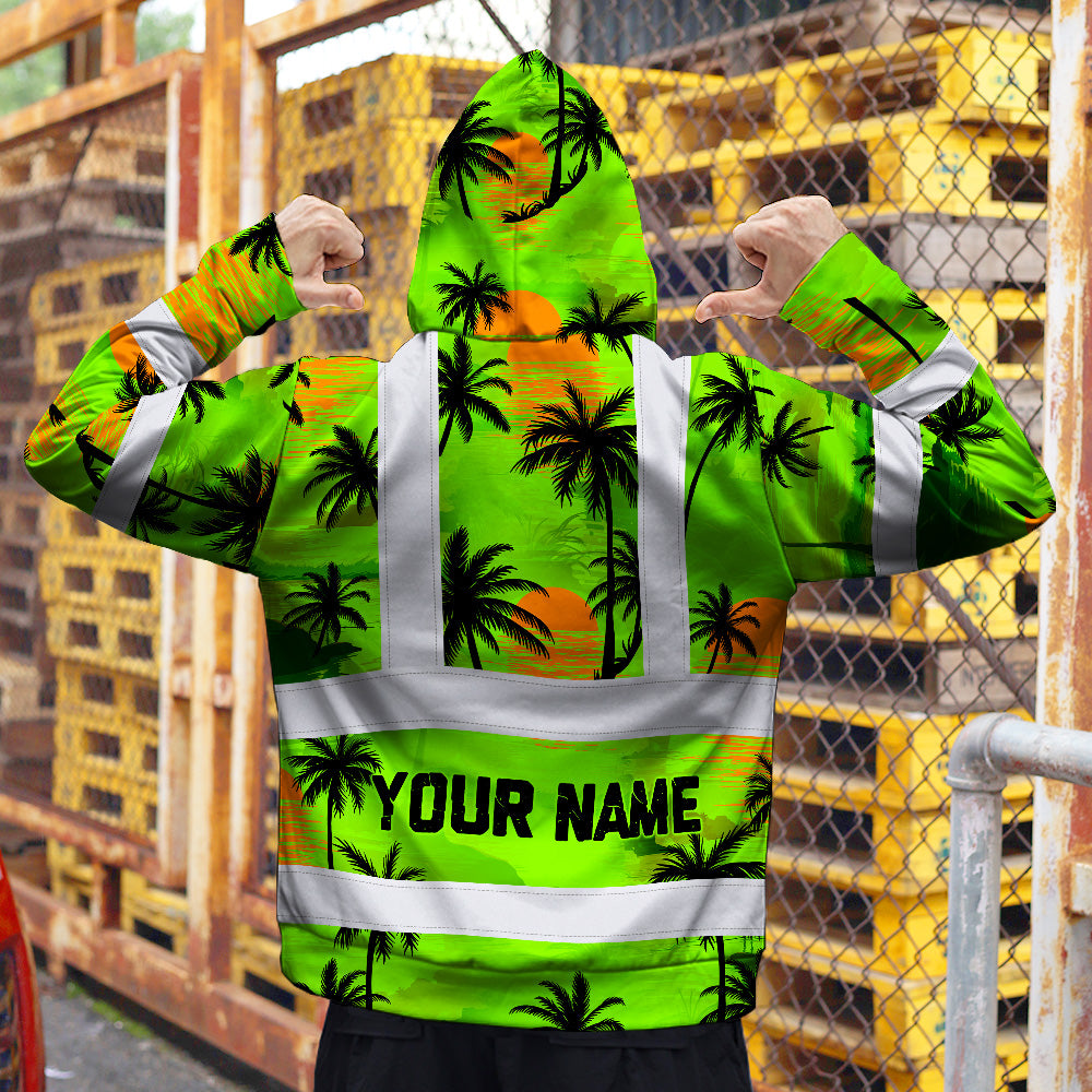 Hi Vis Hoodie Shirt Reflective Tapes Green Neon Flowers Custom Name