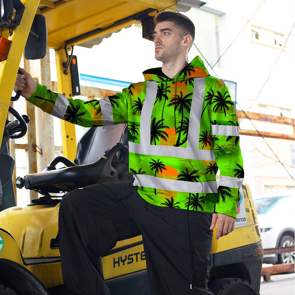 Hi Vis Hoodie Shirt Reflective Tapes Green Neon Flowers Custom Name