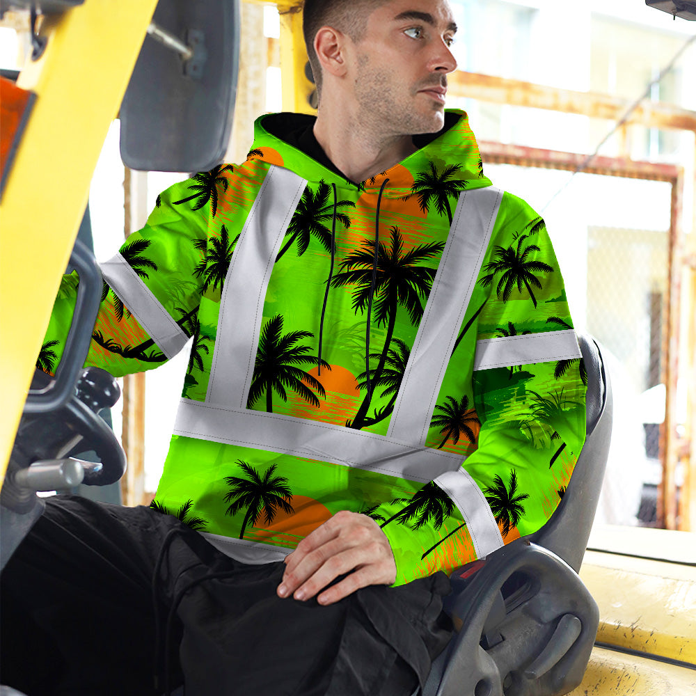 Hi Vis Hoodie Shirt Reflective Tapes Green Neon Flowers Custom Name