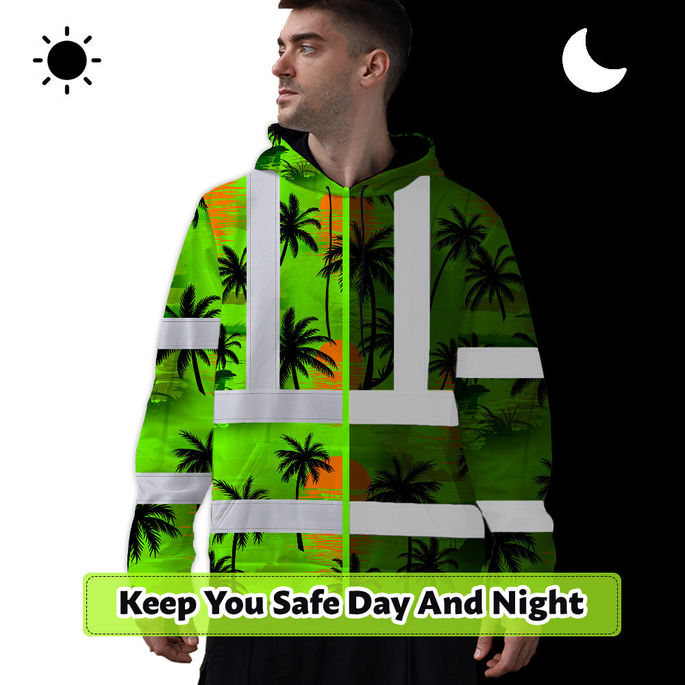Hi Vis Hoodie Shirt Reflective Tapes Green Neon Flowers Custom Name