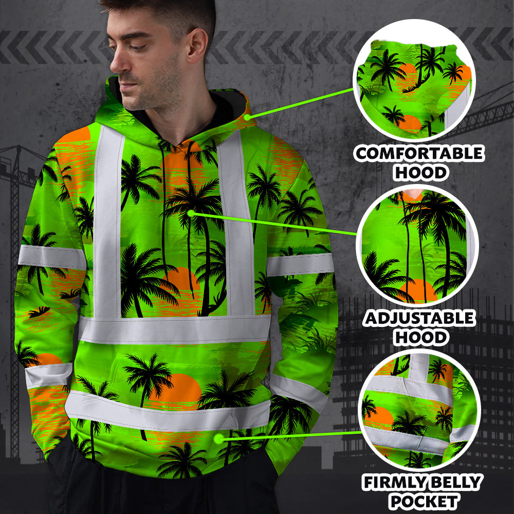 Hi Vis Hoodie Shirt Reflective Tapes Green Neon Flowers Custom Name