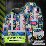 Hi Vis Hoodie Shirt Reflective Tapes Blue Pink Flowers Custom Name And Image Safety Workwear For Truckers, Pet Lovers
