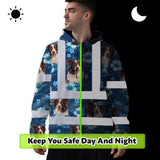 Hi Vis Hoodie Shirt Reflective Tapes Blue Flowers Custom Name And Image Safety Workwear For Truckers, Pet Lovers