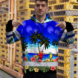 Hi Vis Hoodie Shirt Reflective Tapes Blue Black Parrot Hawaii Custom Name Safety Workwear For Truckers, Operators
