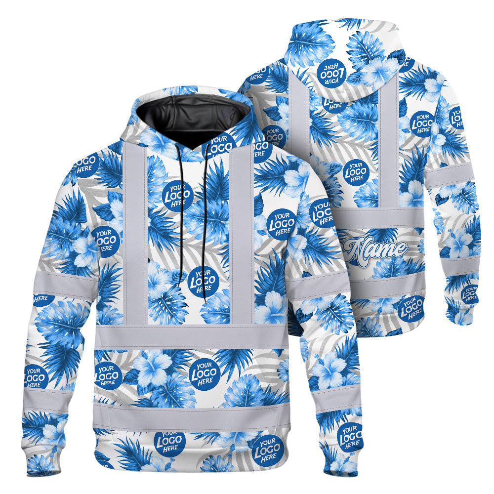 Hi Vis Hoodie Shirt Uniform Reflective Blue Neon Custom Name And Logo Safety