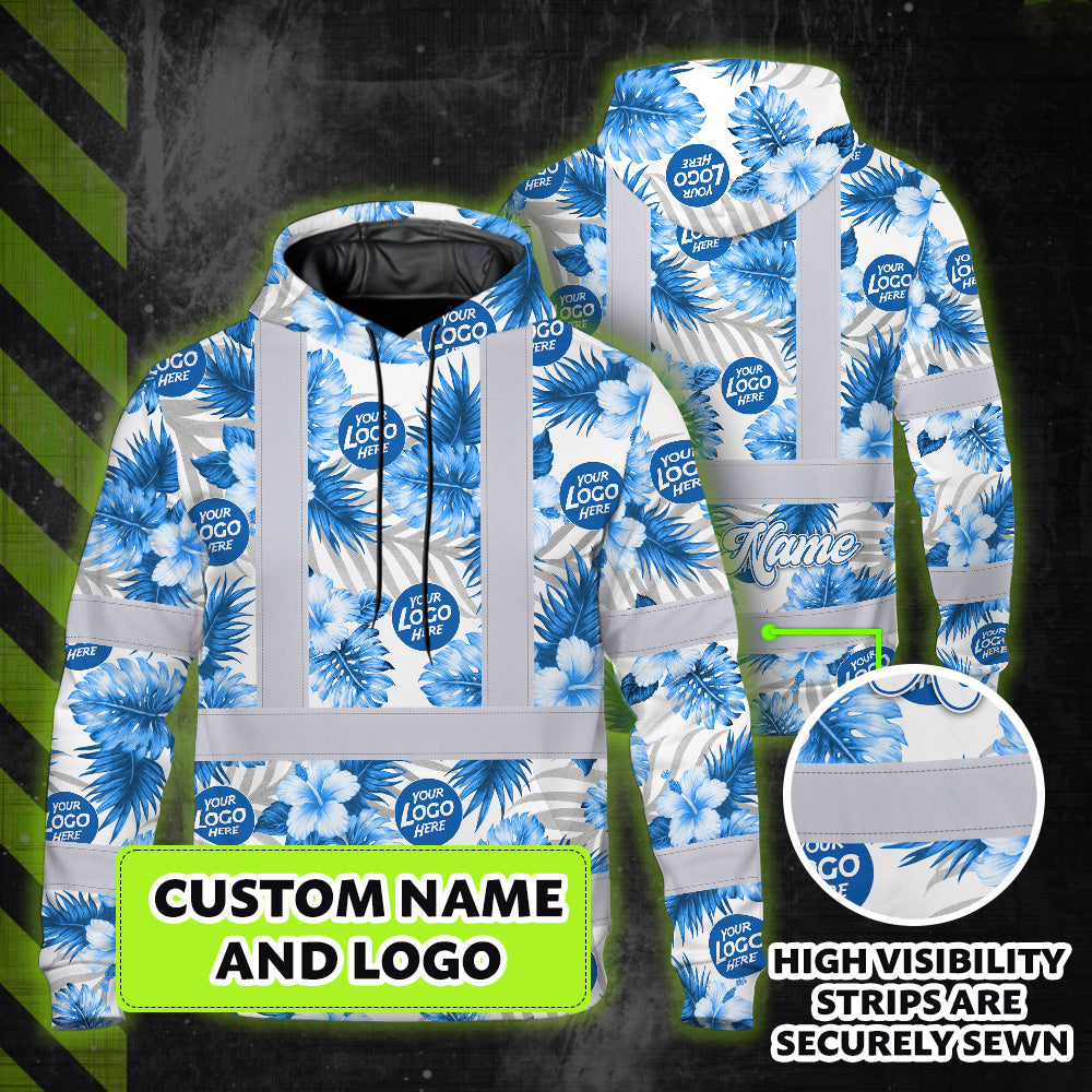 Hi Vis Hoodie Shirt Uniform Reflective Blue Neon Custom Name And Logo Safety