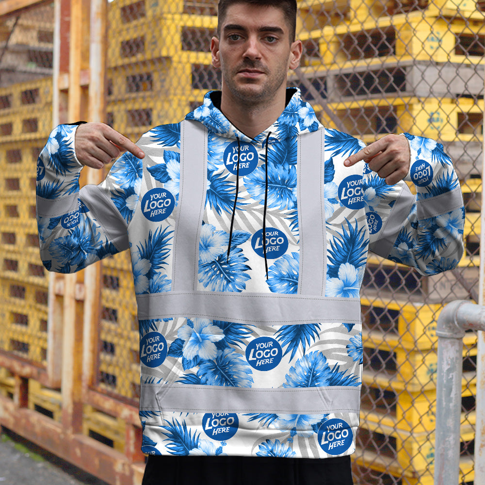 Hi Vis Hoodie Shirt Uniform Reflective Blue Neon Custom Name And Logo Safety
