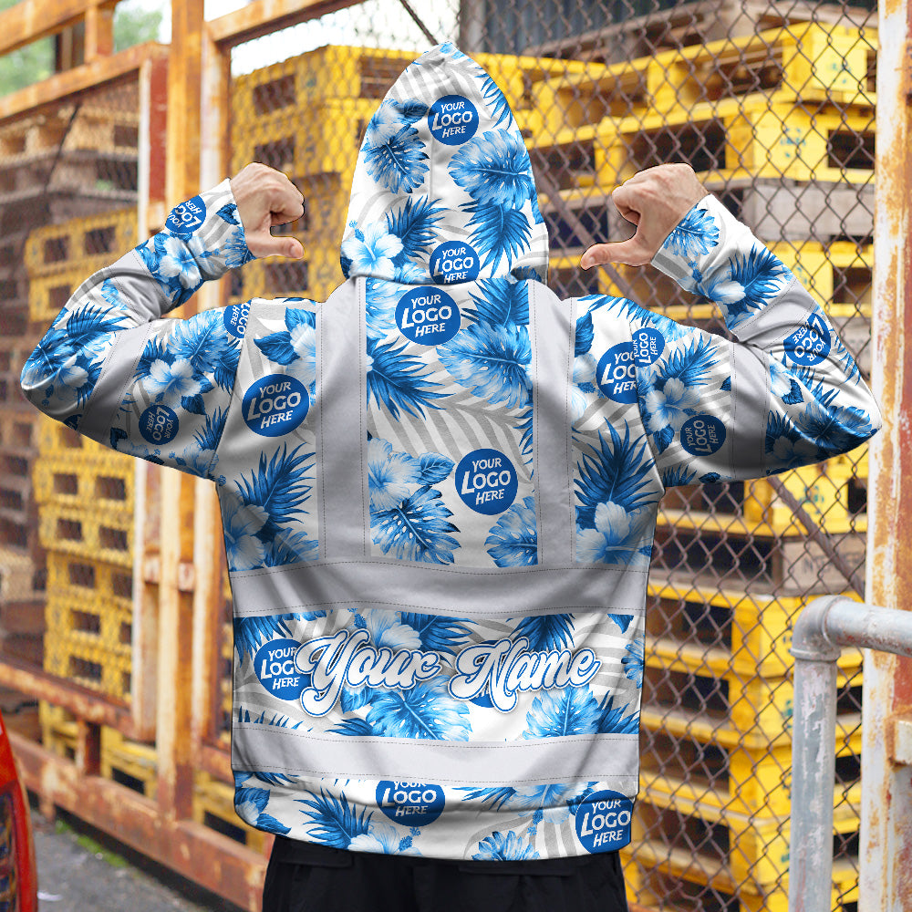 Hi Vis Hoodie Shirt Uniform Reflective Blue Neon Custom Name And Logo Safety