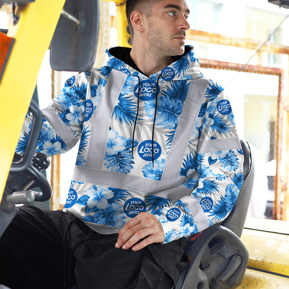 Hi Vis Hoodie Shirt Uniform Reflective Blue Neon Custom Name And Logo Safety
