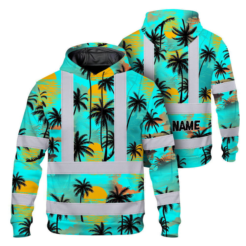 Hi Vis Hoodie Shirt Reflective Tapes Blue Neon Flowers Custom Name