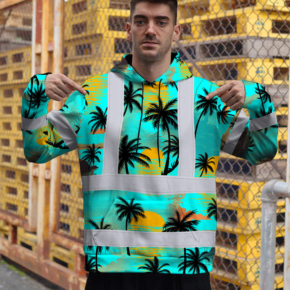 Hi Vis Hoodie Shirt Reflective Tapes Blue Neon Flowers Custom Name
