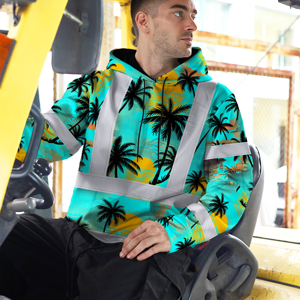 Hi Vis Hoodie Shirt Reflective Tapes Blue Neon Flowers Custom Name