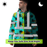 Hi Vis Hoodie Shirt Reflective Tapes Blue Neon Flowers Custom Name