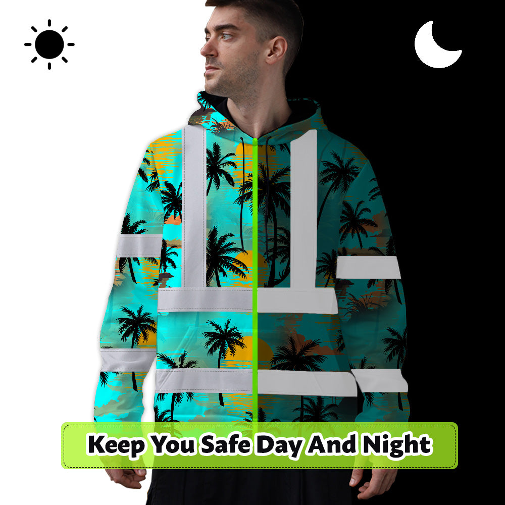 Hi Vis Hoodie Shirt Reflective Tapes Blue Neon Flowers Custom Name