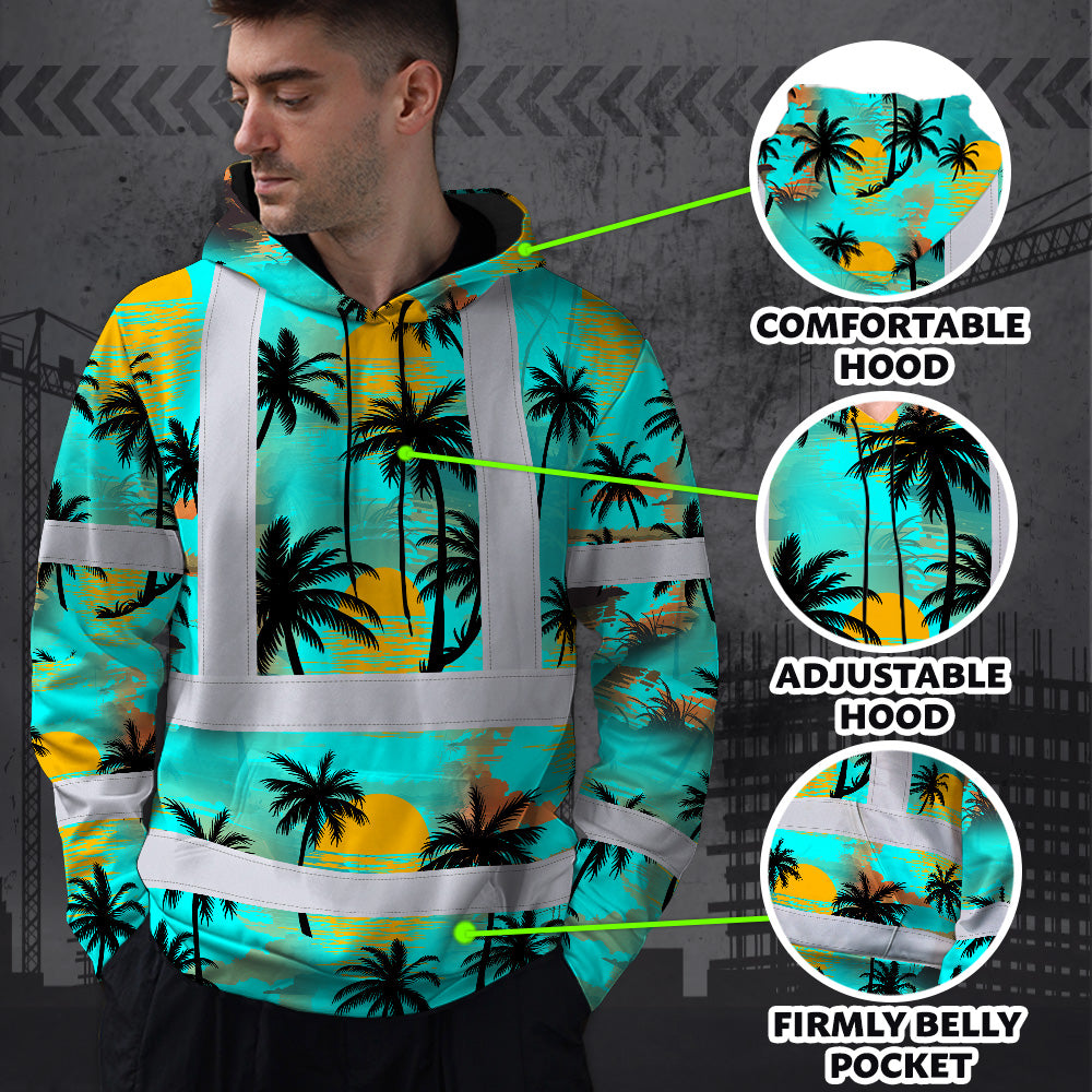 Hi Vis Hoodie Shirt Reflective Tapes Blue Neon Flowers Custom Name