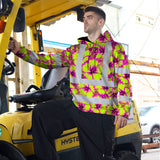Hi Vis Hoodie Shirt Reflective Tapes Pink Neon And Lime Flowers Custom Name Safety Workwear For Truckers, Operators