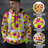 Hi Vis Hoodie Shirt Reflective Tapes Pink Neon And Lime Flowers Custom Name Safety Workwear For Truckers, Operators
