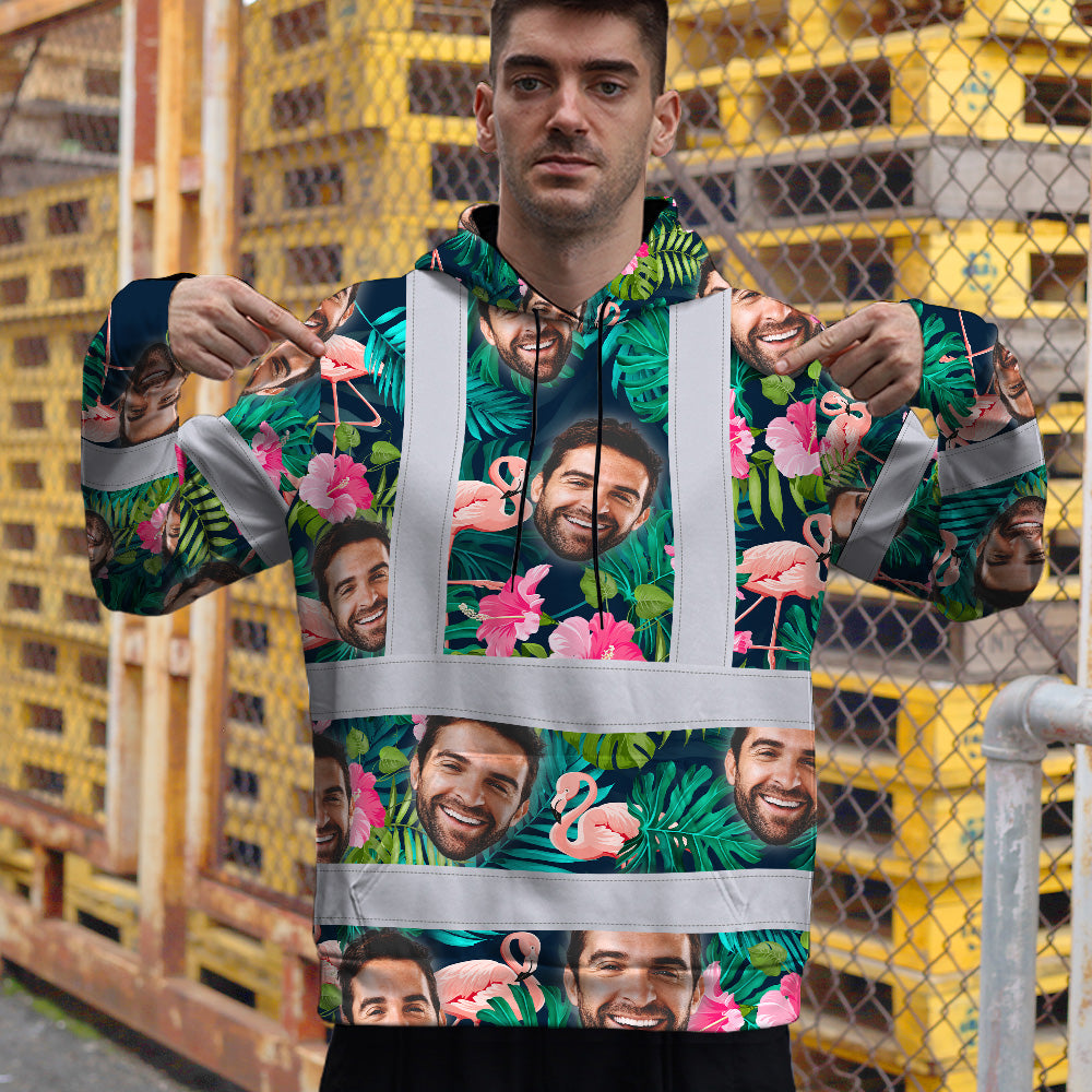 Hi Vis Hoodie Shirt Reflective Tapes Pink And Green 2 Custom Name And Photo Safety Workwear For Workers, Truckers, Operators