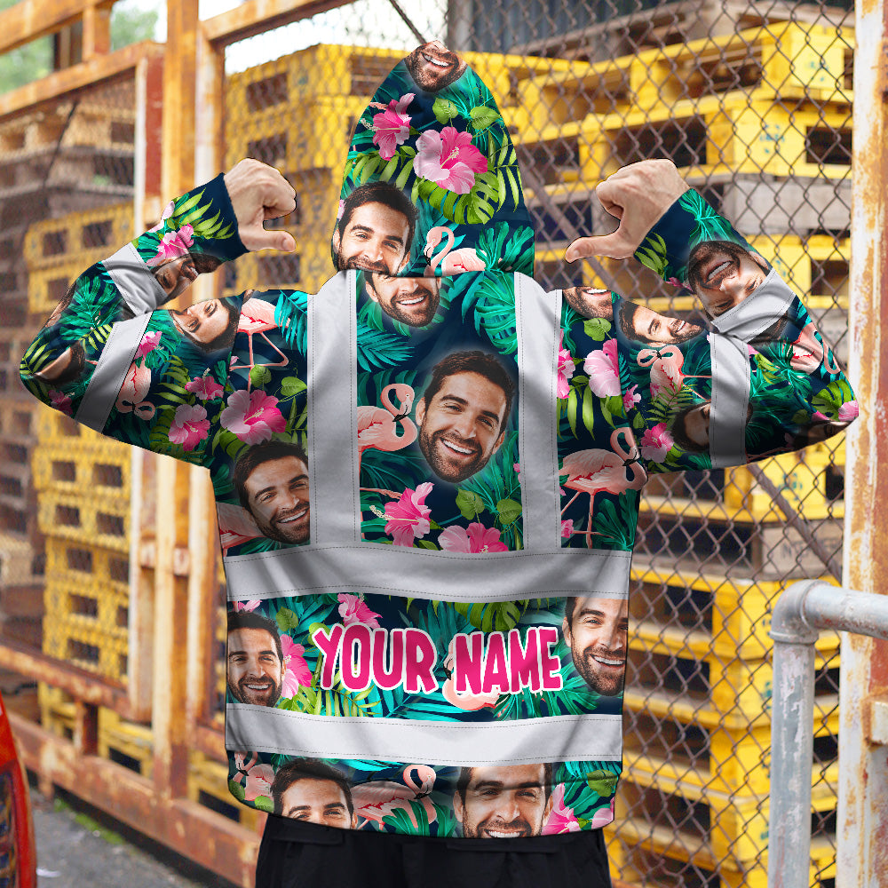 Hi Vis Hoodie Shirt Reflective Tapes Pink And Green 2 Custom Name And Photo Safety Workwear For Workers, Truckers, Operators