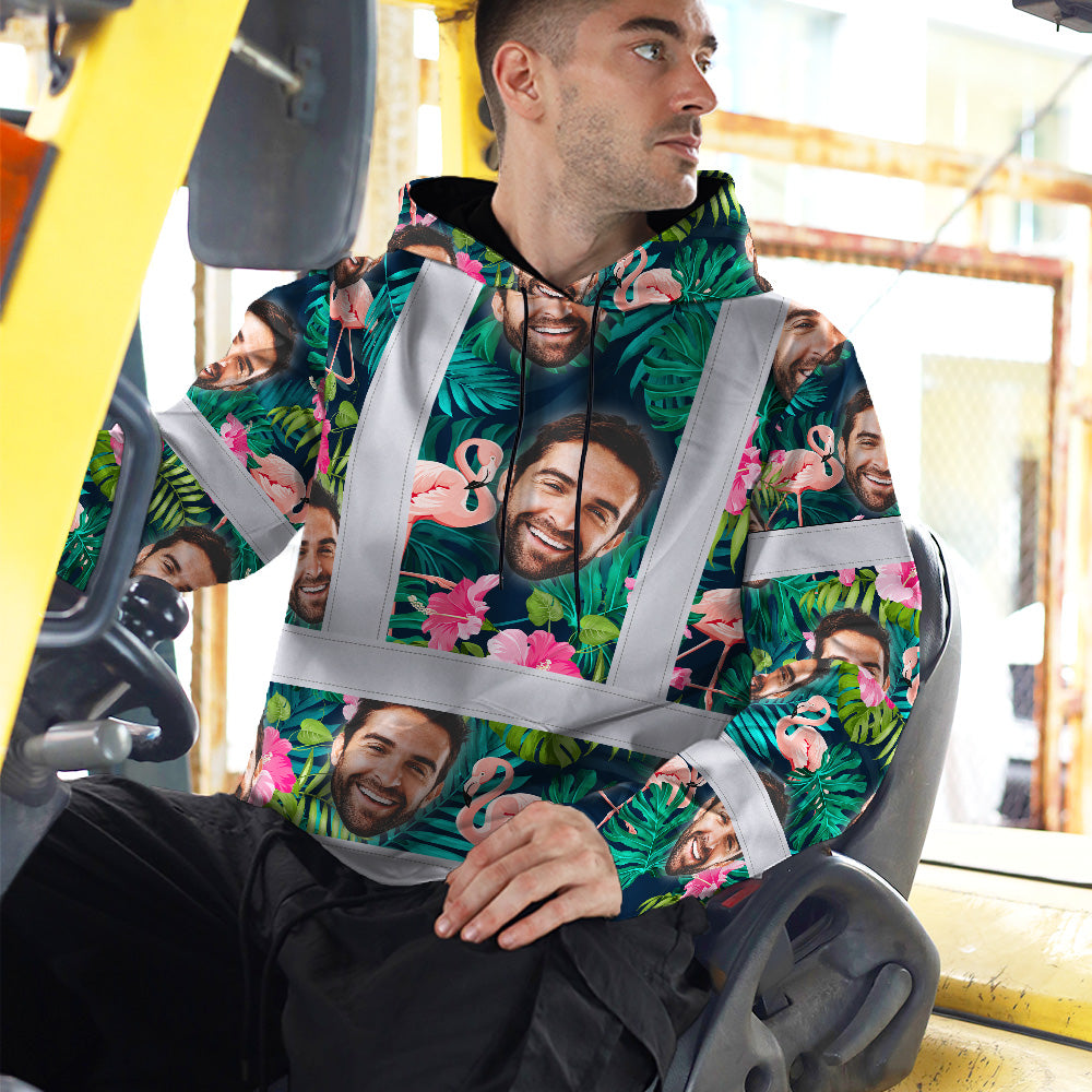 Hi Vis Hoodie Shirt Reflective Tapes Pink And Green 2 Custom Name And Photo Safety Workwear For Workers, Truckers, Operators