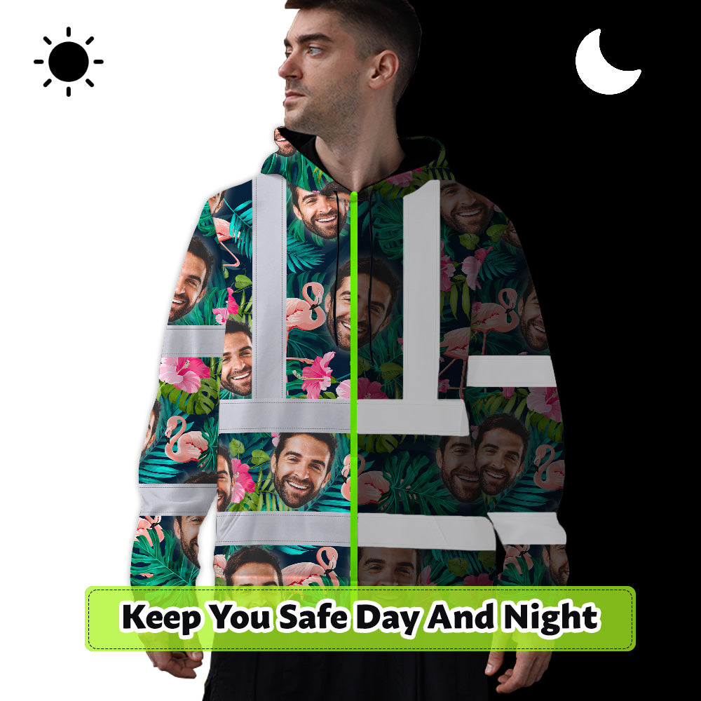 Hi Vis Hoodie Shirt Reflective Tapes Pink And Green 2 Custom Name And Photo Safety Workwear For Workers, Truckers, Operators
