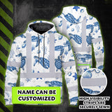 Hi Vis Hoodie Shirt Reflective Tapes Blue Flowers Turtle 2 Custom Name Safety Workwear For Workers, Truckers, Operators, Company