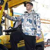 Hi Vis Hoodie Shirt Reflective Tapes Blue Flowers Turtle 2 Custom Name Safety Workwear For Workers, Truckers, Operators, Company
