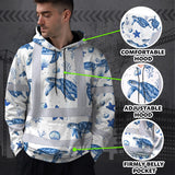 Hi Vis Hoodie Shirt Reflective Tapes Blue Flowers Turtle 2 Custom Name Safety Workwear For Workers, Truckers, Operators, Company
