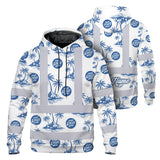 Hi Vis Hoodie Shirt Reflective Tapes Dark Blue And White Flowers Custom Name And Logo Safety Workwear For Truckers, Operators, Company