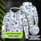 Hi Vis Hoodie Shirt Reflective Tapes Dark Blue And White Flowers Custom Name And Logo Safety Workwear For Truckers, Operators, Company
