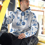 Hi Vis Hoodie Shirt Reflective Tapes Dark Blue And White Flowers Custom Name And Logo Safety Workwear For Truckers, Operators, Company