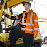 Hi Vis Hoodie Shirt Reflective Tapes TiKi Hawaiian Orange Neon Polynesian Tribal Custom Name Safety Workwear For Truckers, Operators