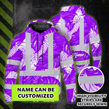 Hi Vis Hoodie Shirt Reflective Tapes Violet Neon Flowers Custom Name Safety Workwear For Workers, Truckers, Operators