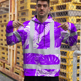 Hi Vis Hoodie Shirt Reflective Tapes Violet Neon Flowers Custom Name Safety Workwear For Workers, Truckers, Operators