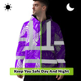 Hi Vis Hoodie Shirt Reflective Tapes Violet Neon Flowers Custom Name Safety Workwear For Workers, Truckers, Operators