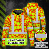 Hi Vis Hoodie Shirt Reflective Tapes Orange Neon Lime Plumeria Custom Name Safety Workwear For Workers, Truckers, Operators