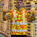 Hi Vis Hoodie Shirt Reflective Tapes Orange Neon Lime Plumeria Custom Name Safety Workwear For Workers, Truckers, Operators