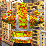 Hi Vis Hoodie Shirt Reflective Tapes Orange Neon Lime Plumeria Custom Name Safety Workwear For Workers, Truckers, Operators
