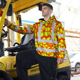 Hi Vis Hoodie Shirt Reflective Tapes Orange Neon Lime Plumeria Custom Name Safety Workwear For Workers, Truckers, Operators