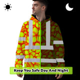 Hi Vis Hoodie Shirt Reflective Tapes Orange Neon Lime Plumeria Custom Name Safety Workwear For Workers, Truckers, Operators