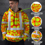 Hi Vis Hoodie Shirt Reflective Tapes Orange Neon Lime Plumeria Custom Name Safety Workwear For Workers, Truckers, Operators