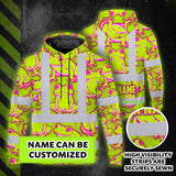 Hi Vis Hoodie Shirt Reflective Tapes Pink And Lime Neon Frog Custom Name Safety Workwear For Workers, Truckers, Operators