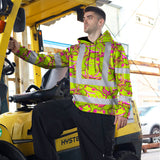 Hi Vis Hoodie Shirt Reflective Tapes Pink And Lime Neon Frog Custom Name Safety Workwear For Workers, Truckers, Operators