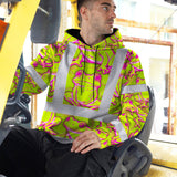 Hi Vis Hoodie Shirt Reflective Tapes Pink And Lime Neon Frog Custom Name Safety Workwear For Workers, Truckers, Operators