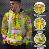 Hi Vis Hoodie Shirt Reflective Tapes Pink And Lime Neon Frog Custom Name Safety Workwear For Workers, Truckers, Operators